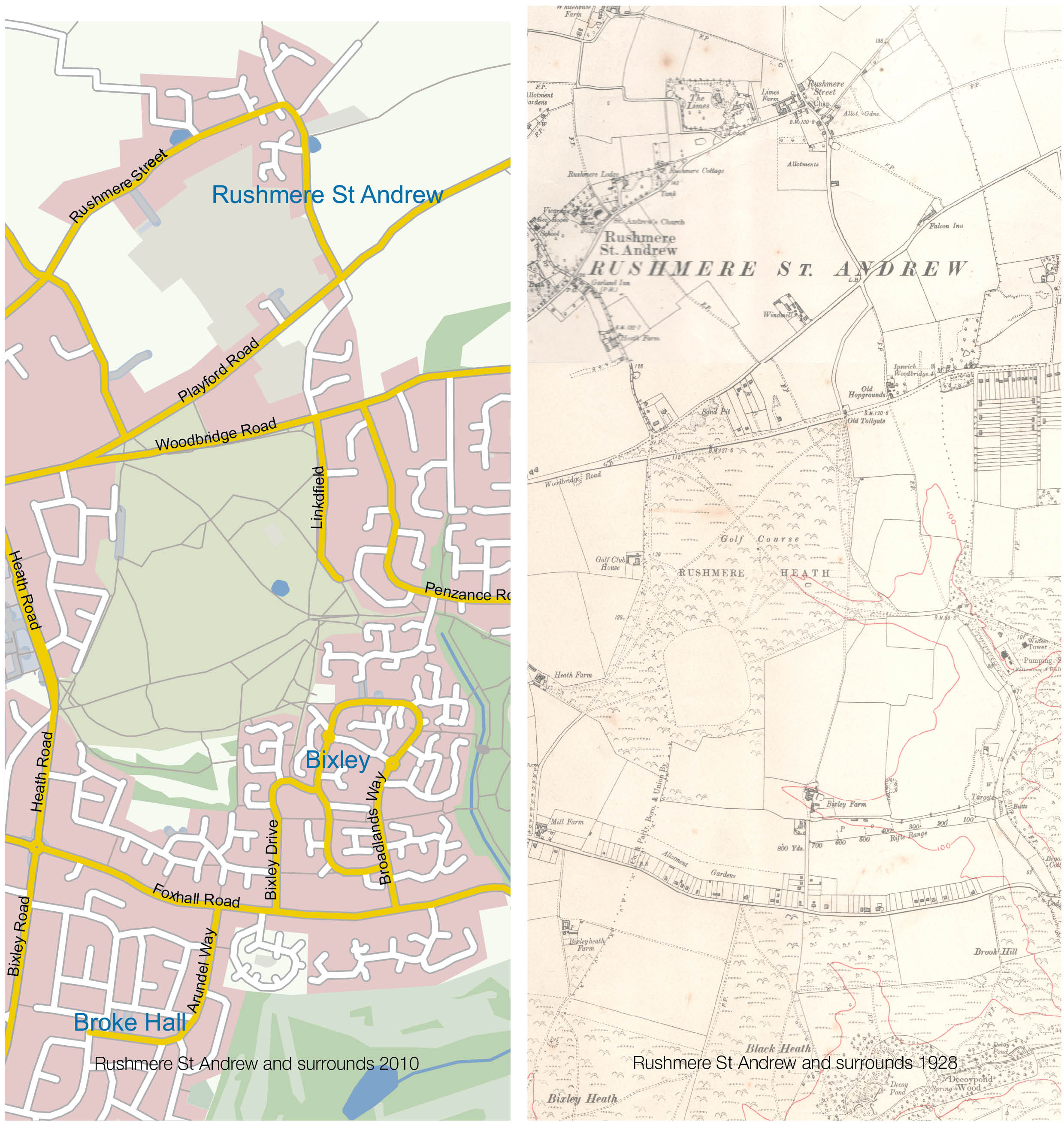 Rushmere St Andrew maps past and present